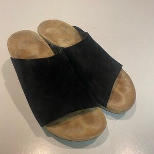 BIRKENSTOCK PAPILLIO NAMICA WEDGE MULE SANDAL SUEDE BLACK WOMENS SZ 38 L7